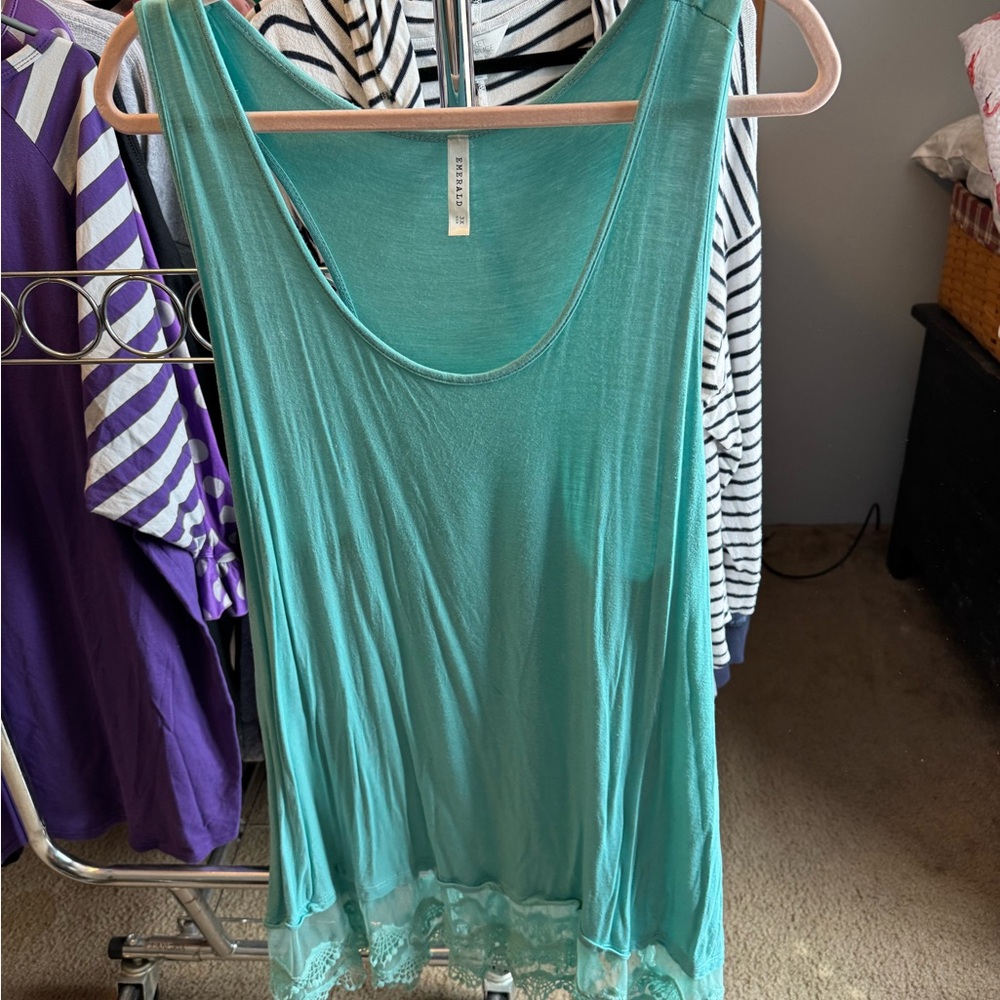 Emerald Aqua Lace Trim Tank Top